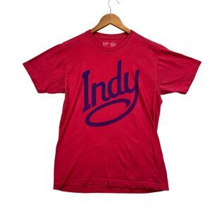 Indy Men's T Shirt Red Visit Script Midwest Indianapolis Indiana Logo Tee M